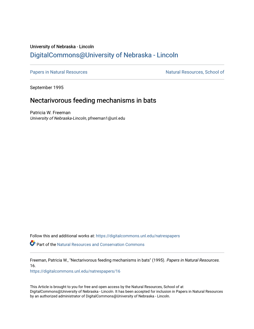 Nectarivorous Feeding Mechanisms in Bats