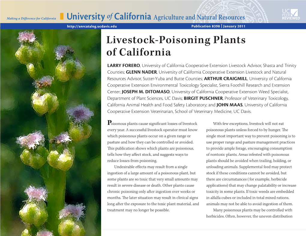 Livestock-Poisoning Plants of California