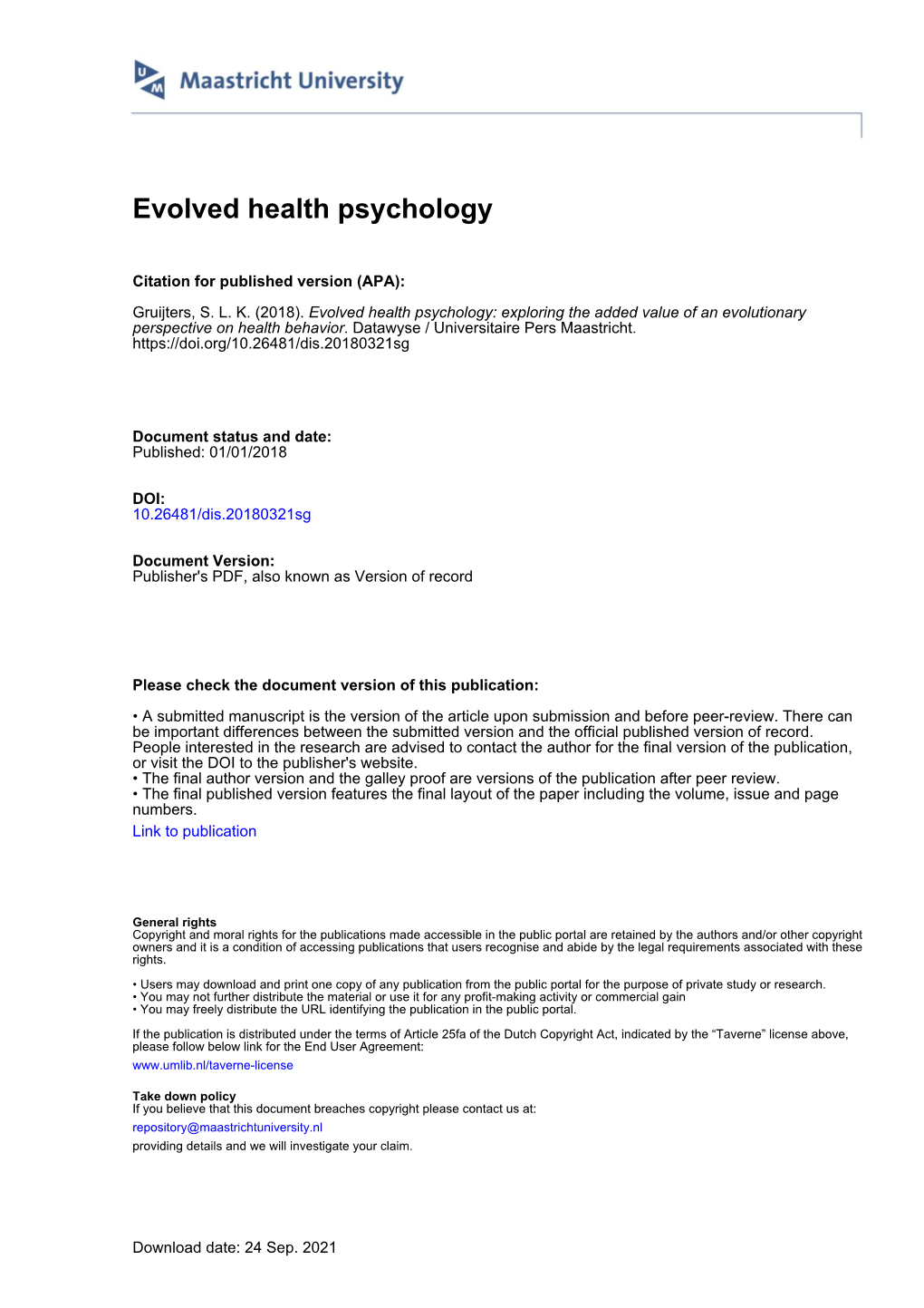 Evolved Health Psychology: Exploring the Added Value of an Evolutionary Perspective on Health Behavior