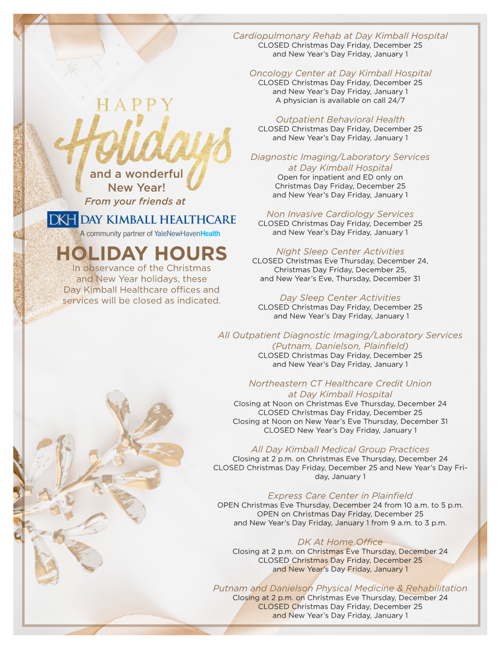 Holiday Hours