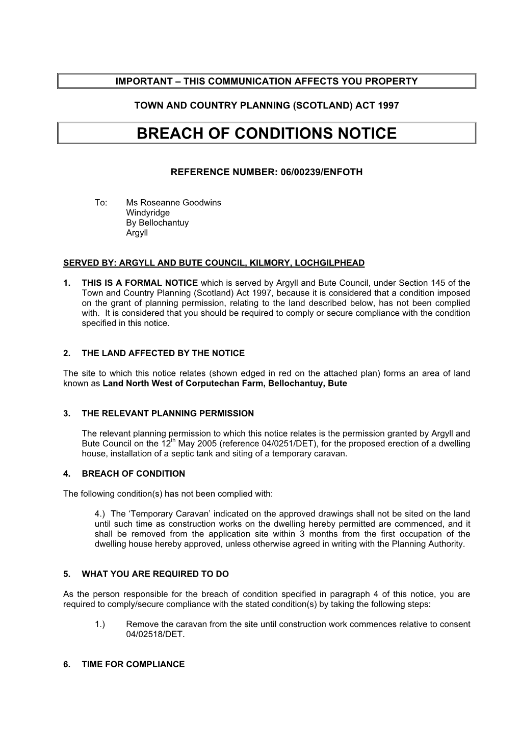 Breach of Conditions Notice