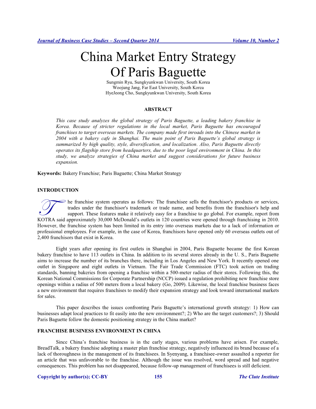 China Market Entry Strategy of Paris Baguette