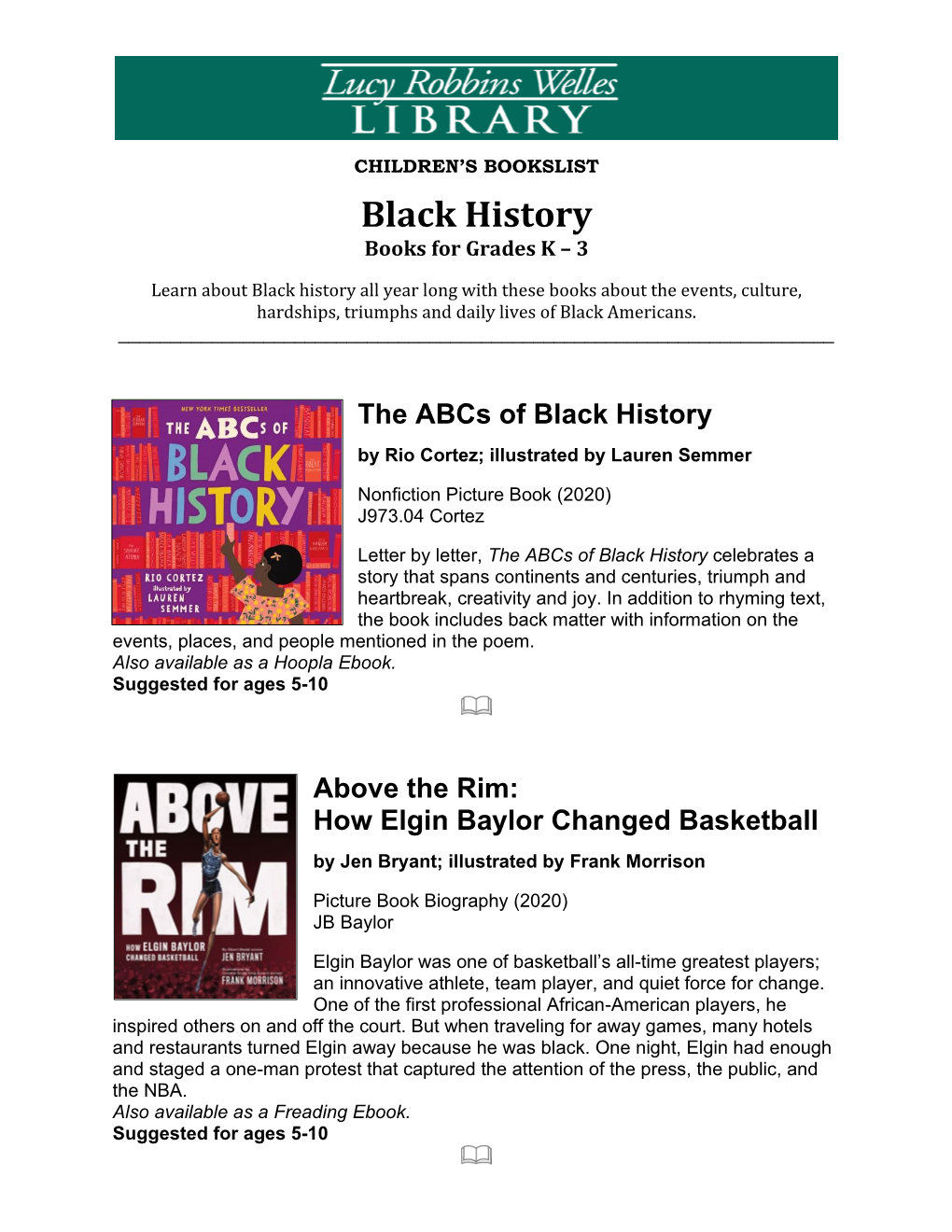 Black History Books for Grades K – 3