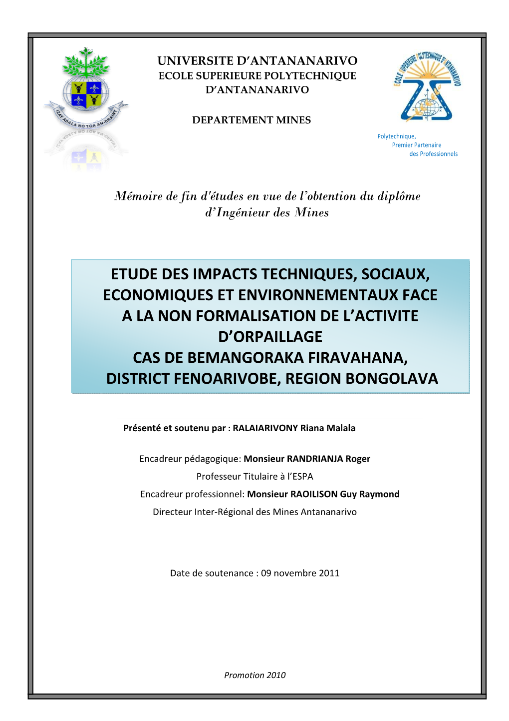 Etude Des Impacts Te Economiques Et Envi a La