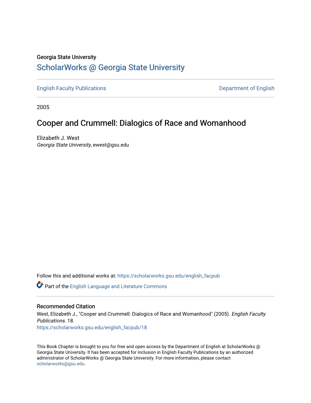 Cooper and Crummell: Dialogics of Race and Womanhood