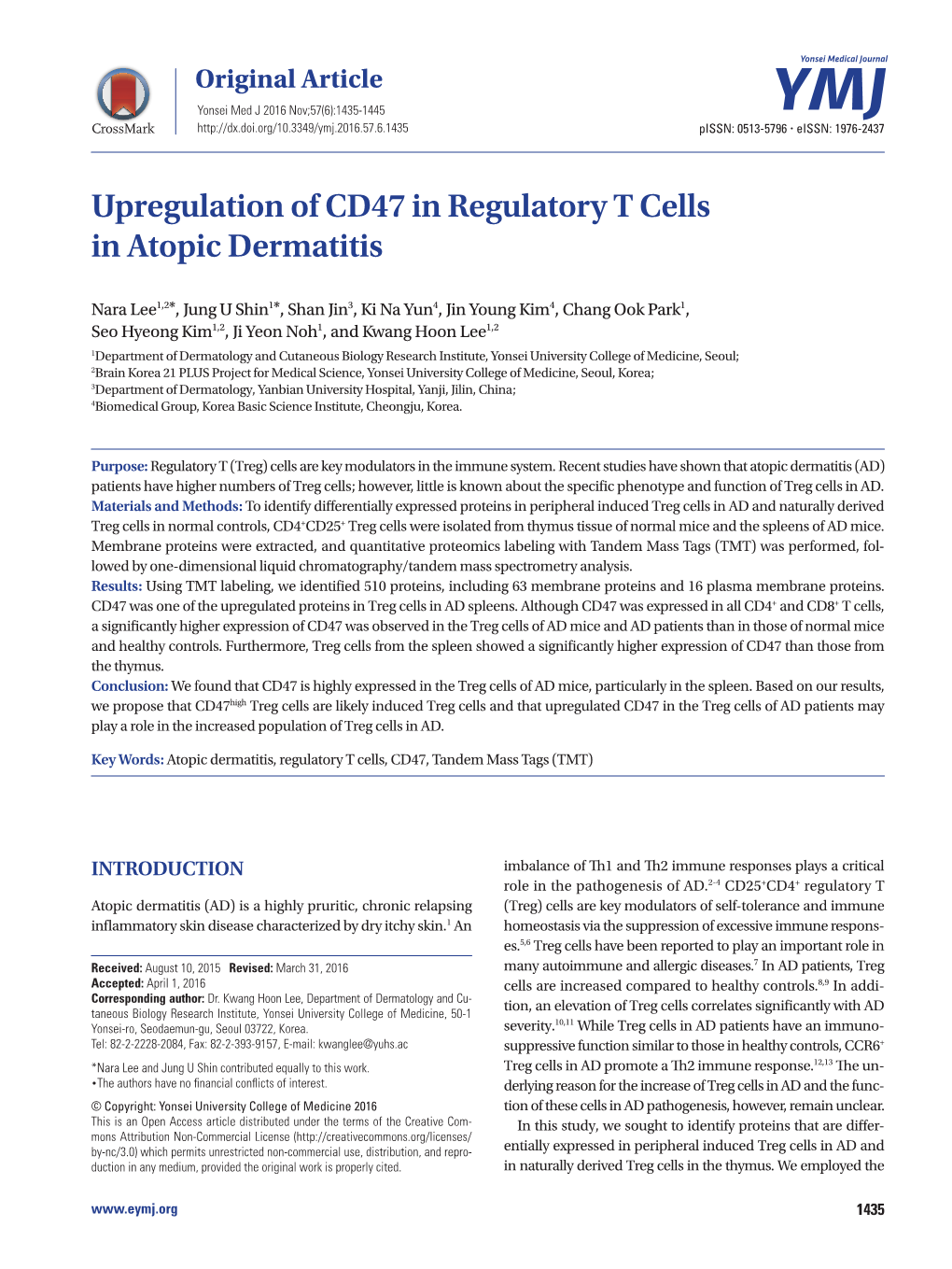Upregulation of CD47 in Regulatory T Cells in Atopic Dermatitis