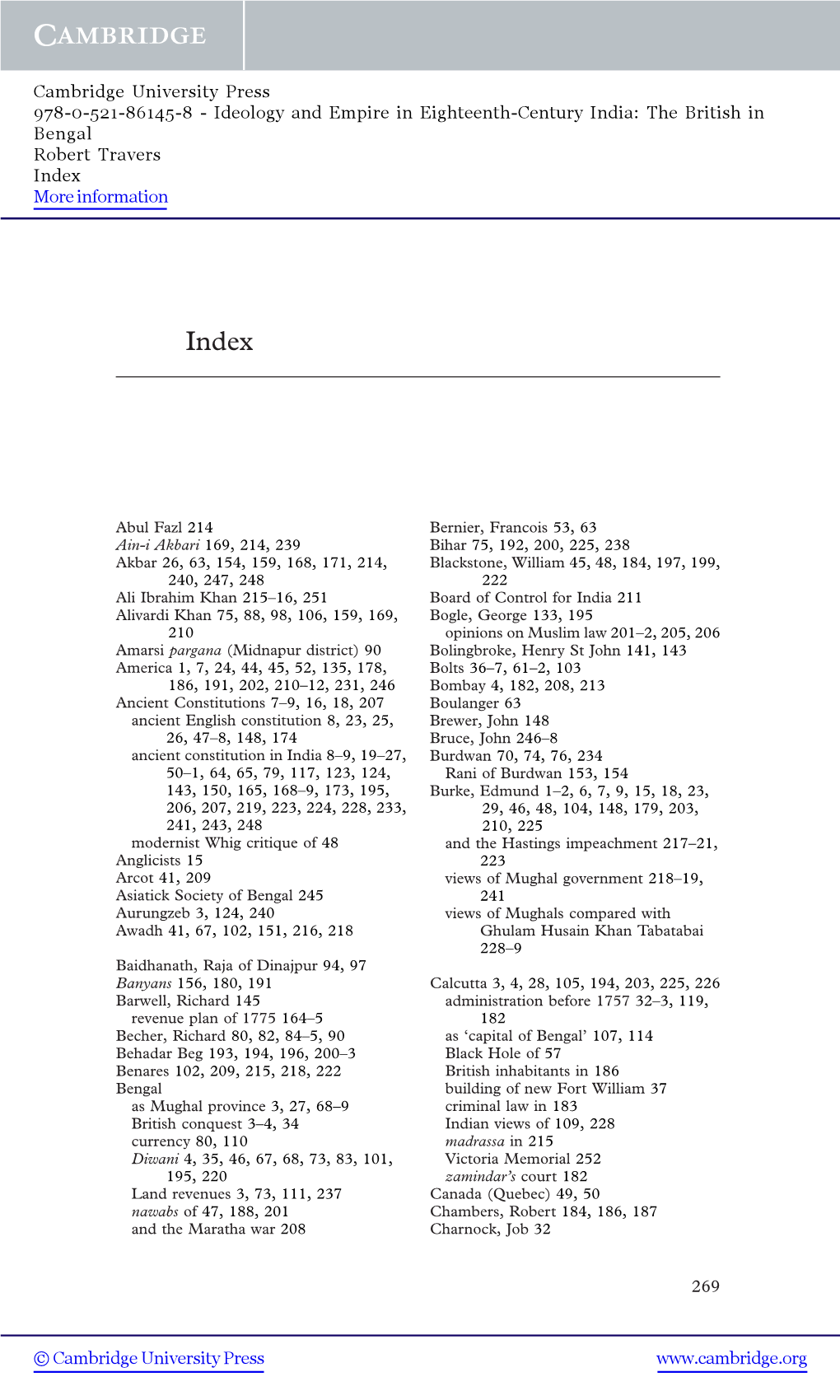 Ideology and Empire in Eighteenth-Century India: the British in Bengal Robert Travers Index More Information