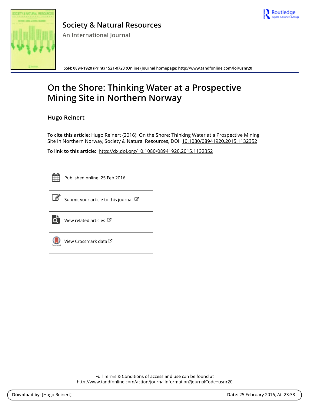 On the Shore: Thinking Water at a Prospective Mining Site in Northern Norway