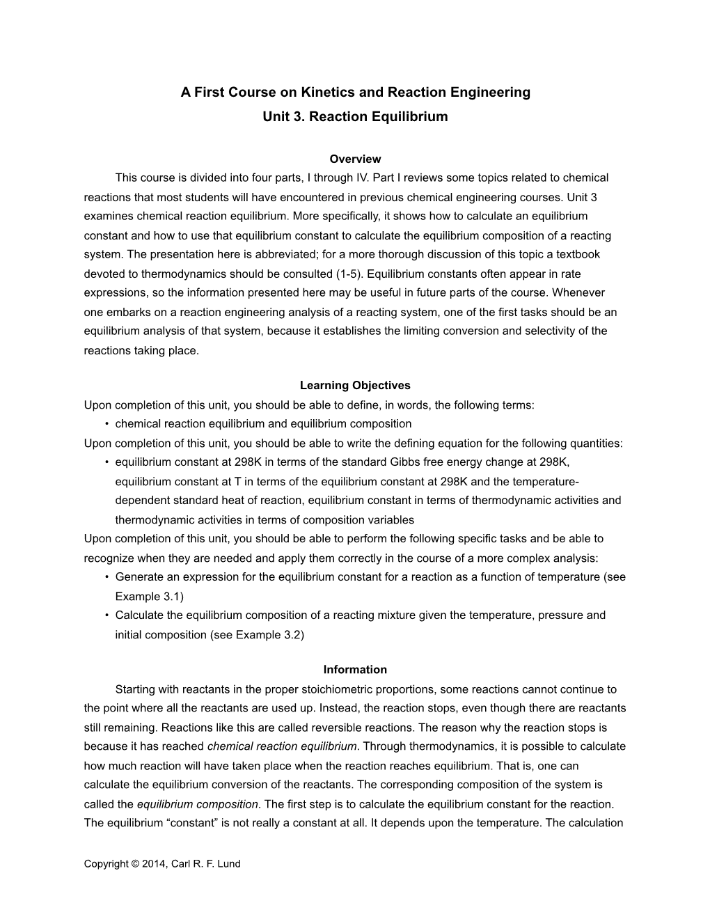 A First Course on Kinetics and Reaction Engineering Unit 3