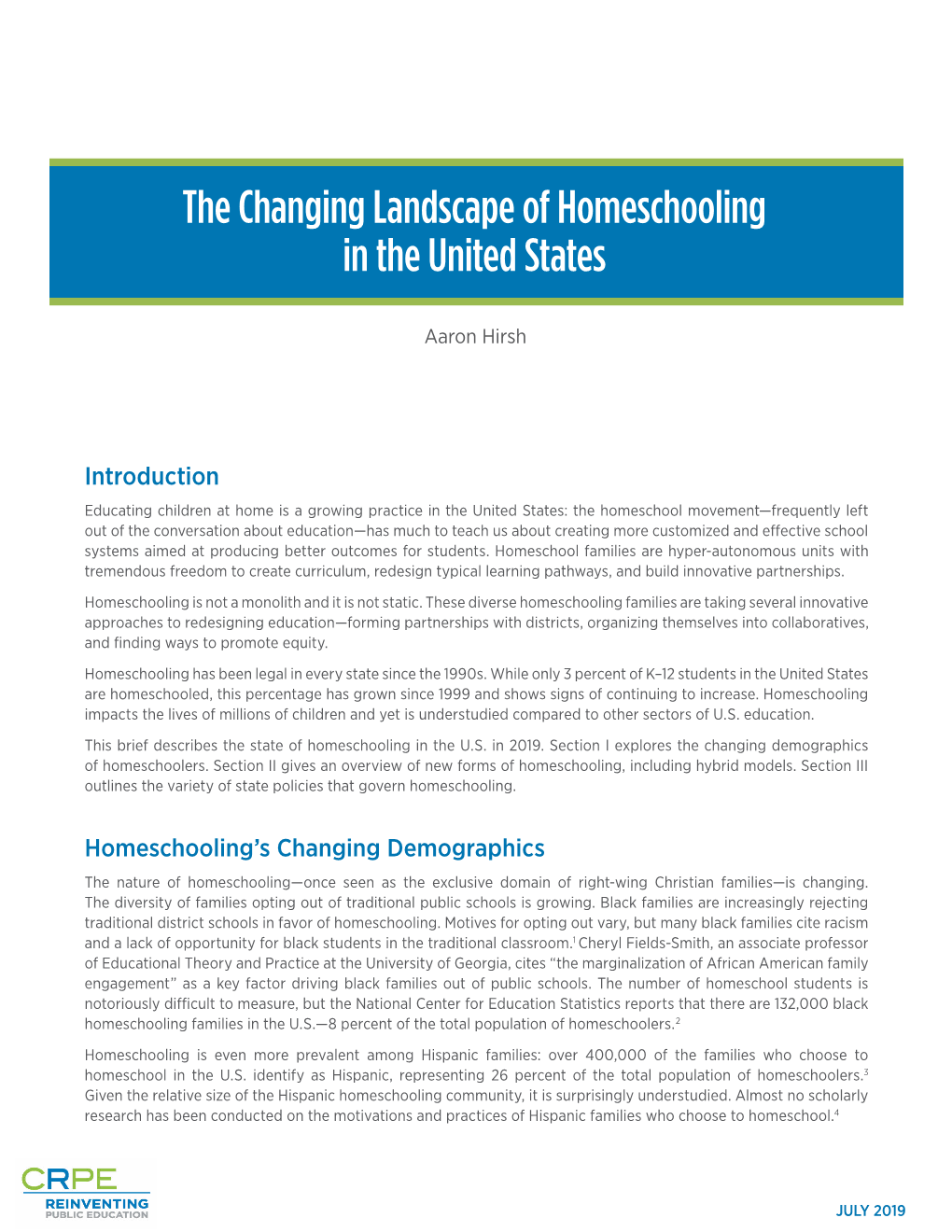 The Changing Landscape of Homeschooling in the United States