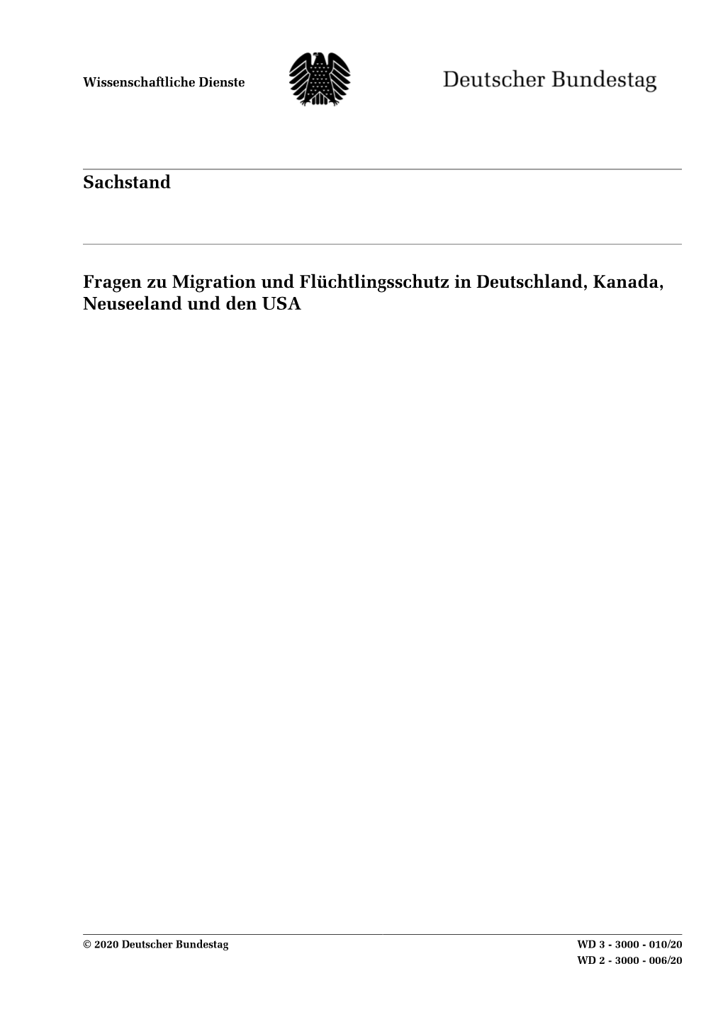 010/20 Fragen Zu Migration Und Flüchtlingsschutz in Deutschland