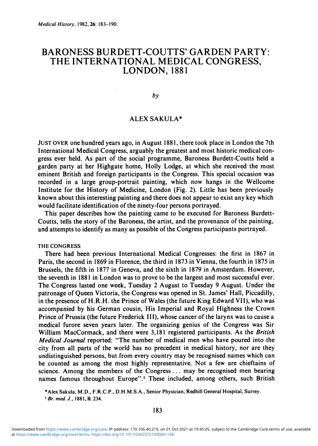 Baroness Burdett-Coutts' Garden Party: the International Medical Congress, London, 1881