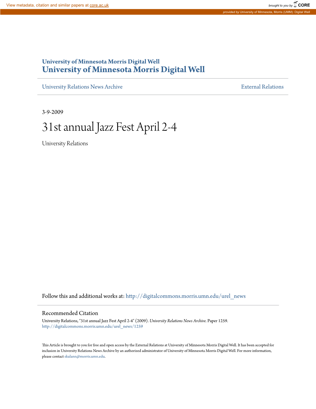 31St Annual Jazz Fest April 2-4 University Relations