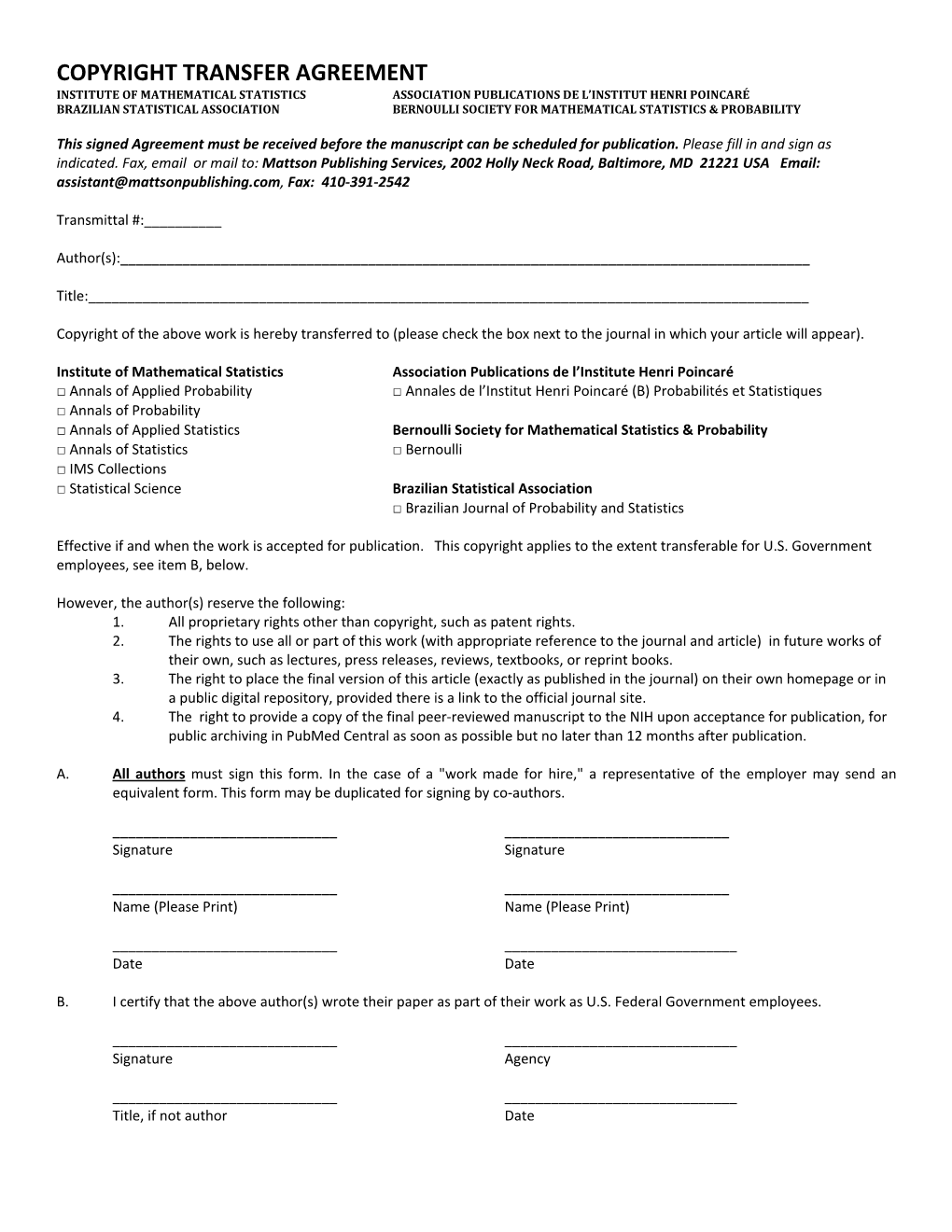 Copyright Transfer Agreement