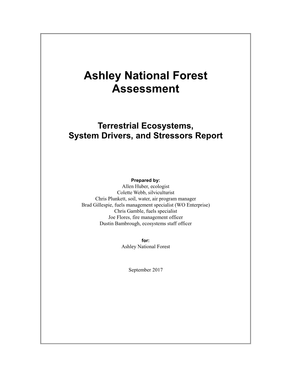 Ashley National Forest Assessment: Terrestrial Ecosystems, System