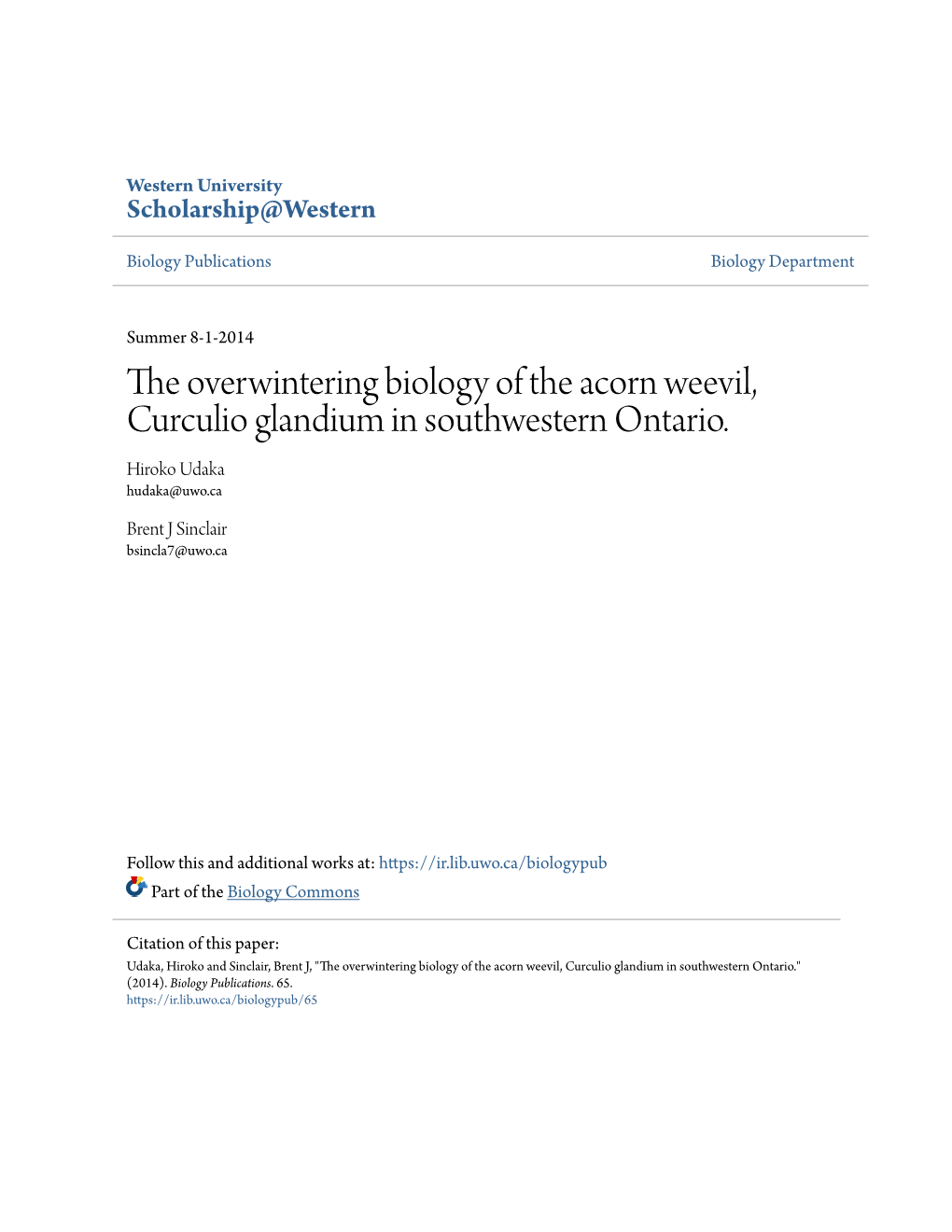 The Overwintering Biology of the Acorn Weevil, Curculio Glandium in Southwestern
