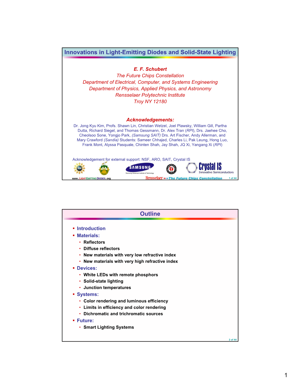 1 Innovations in Light-Emitting Diodes and Solid-State Lighting Outline