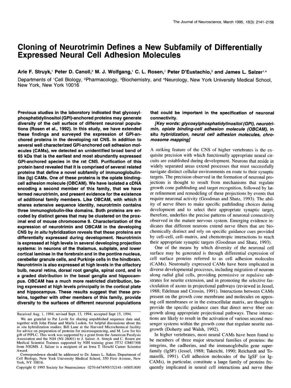 Cloning of Expressed Neurotrimin Defines a New Subfamily Of