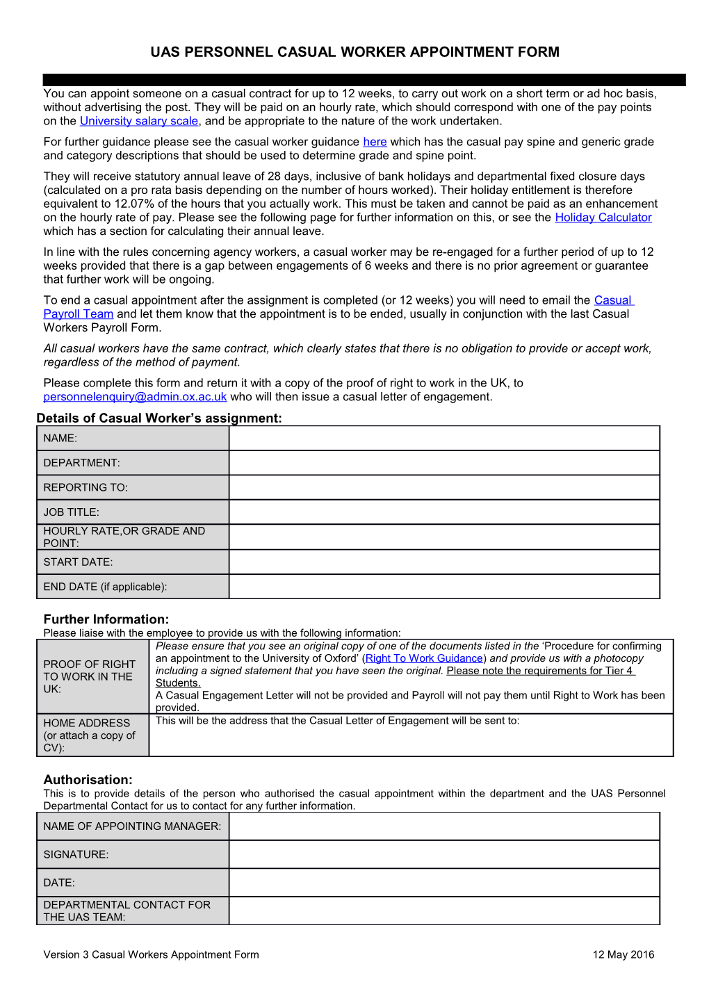 Uas Personnel Casual Worker Appointment Form