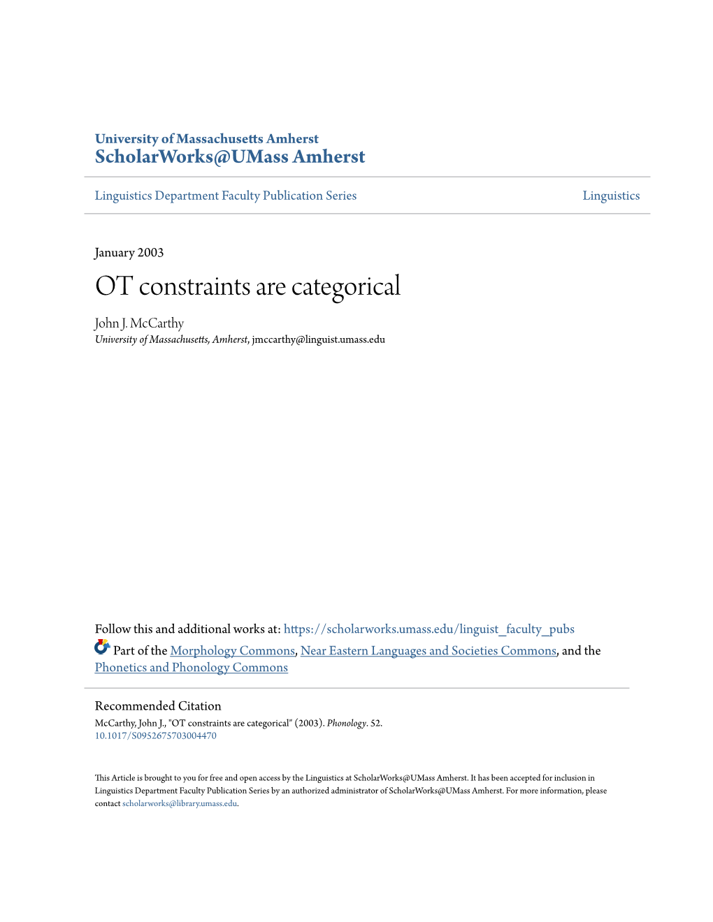 OT Constraints Are Categorical John J