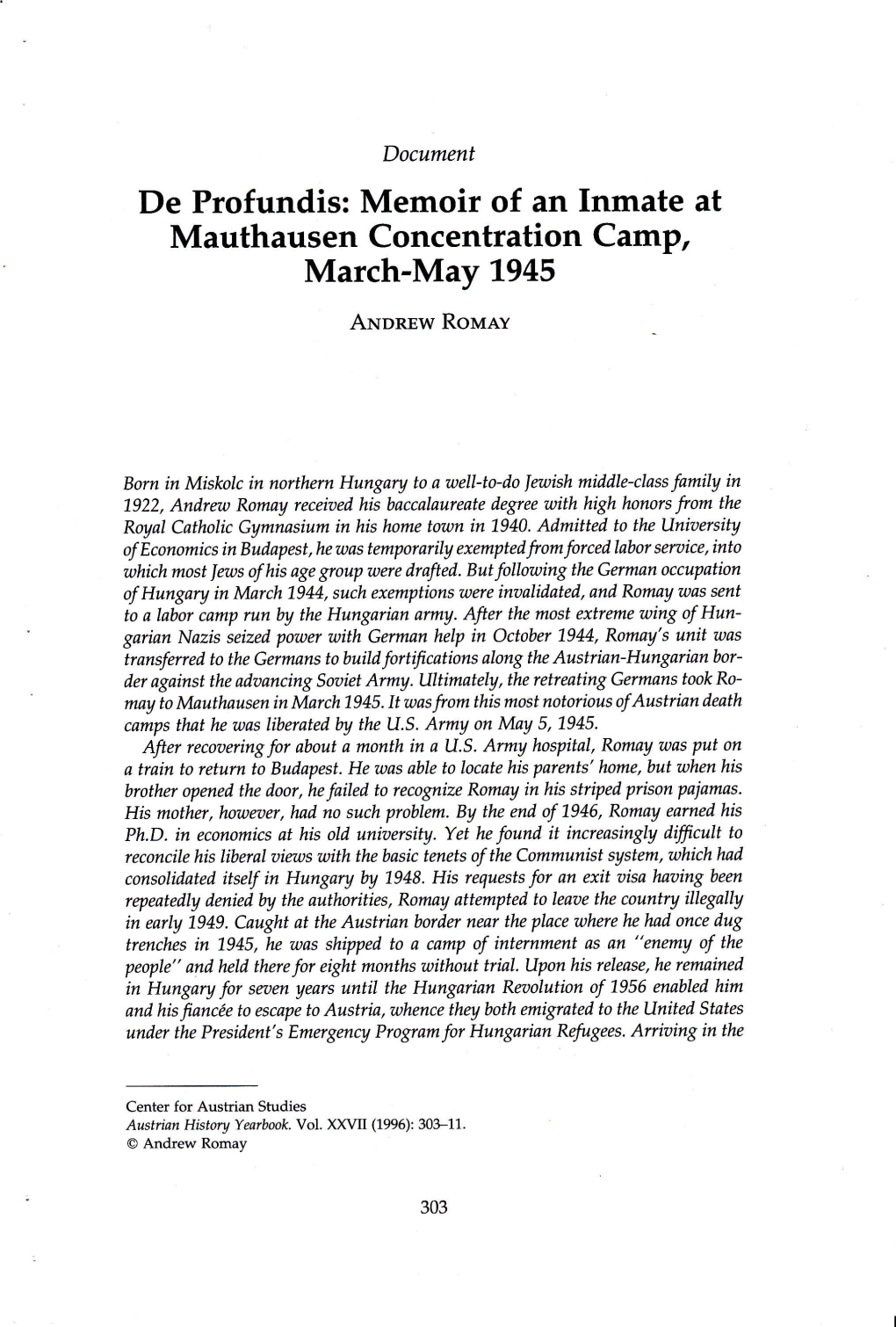 De Profundis-Mauthausen Memoir [PDF]