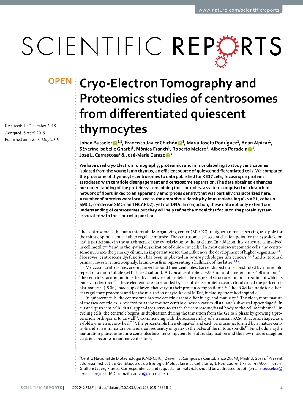 Cryo-Electron Tomography and Proteomics Studies of Centrosomes