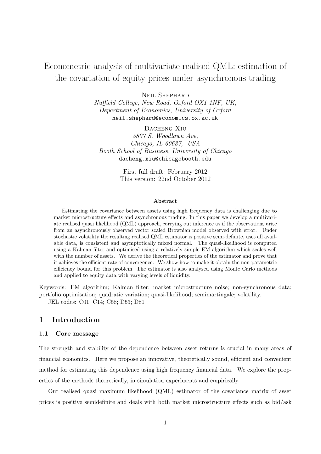 Econometric Analysis of Multivariate Realised QML: Estimation of the Covariation of Equity Prices Under Asynchronous Trading