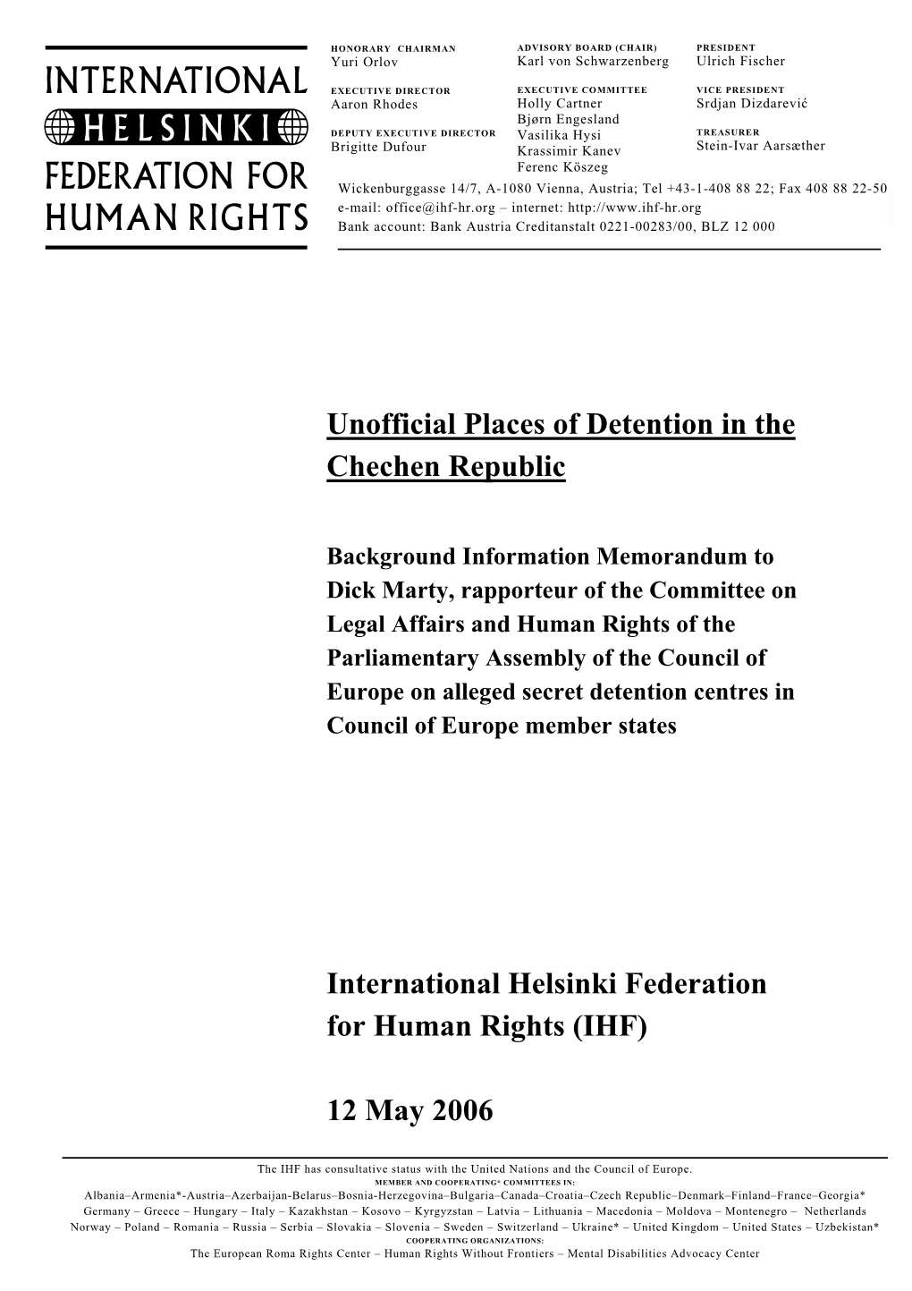 Unofficial Places of Detention in the Chechen Republic