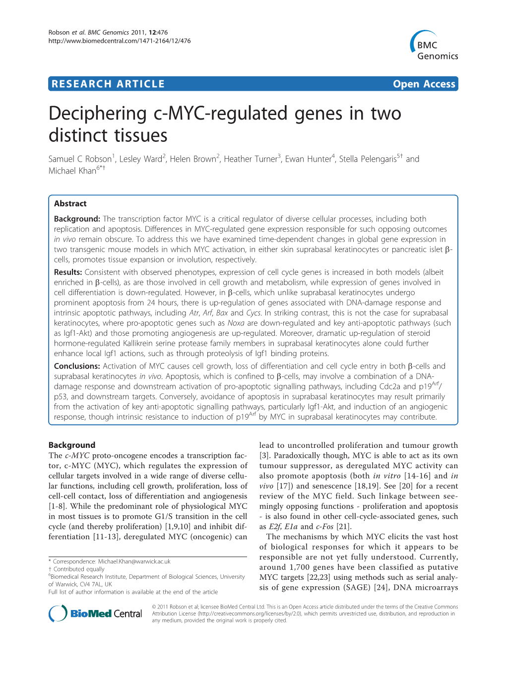 Deciphering C-MYC-Regulated Genes in Two Distinct Tissues