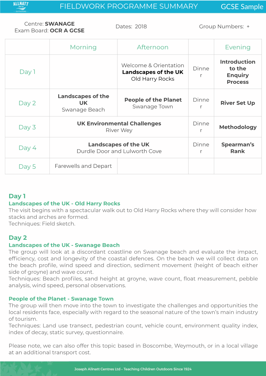 Sample OCR a GCSE Programme