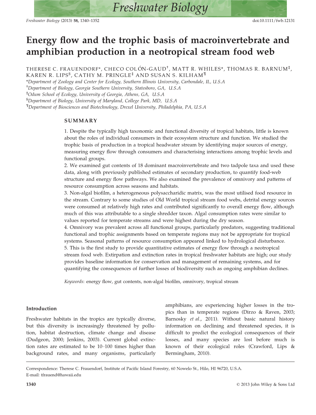 Energy Flow and the Trophic Basis of Macroinvertebrate and Amphibian