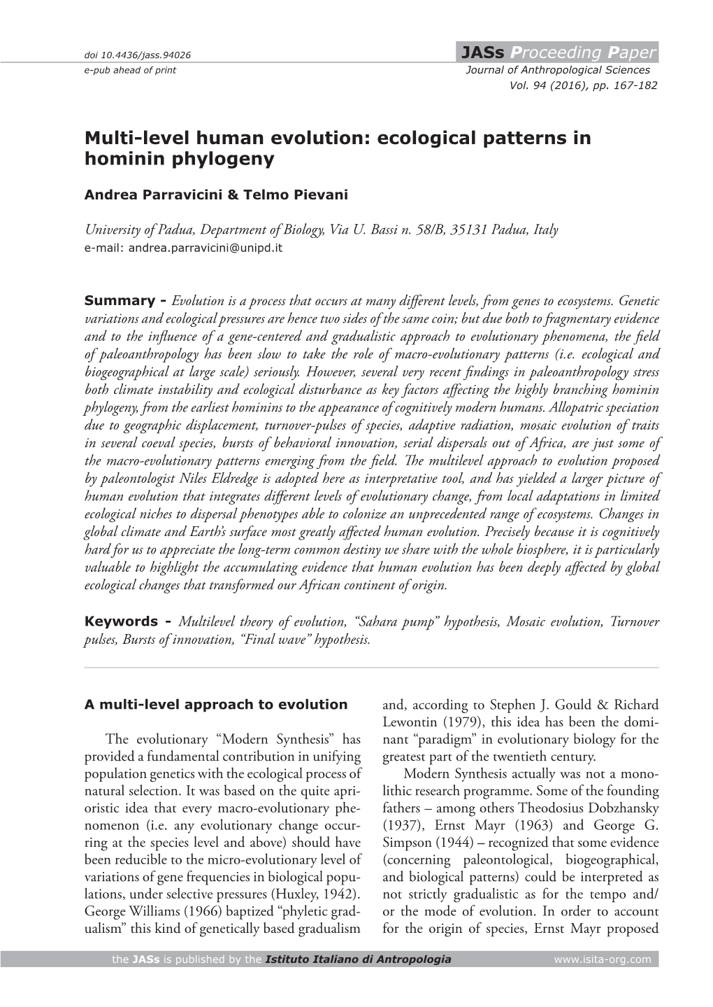 Multilevel Human Evolution: Ecological Patterns in Hominin Phylogeny