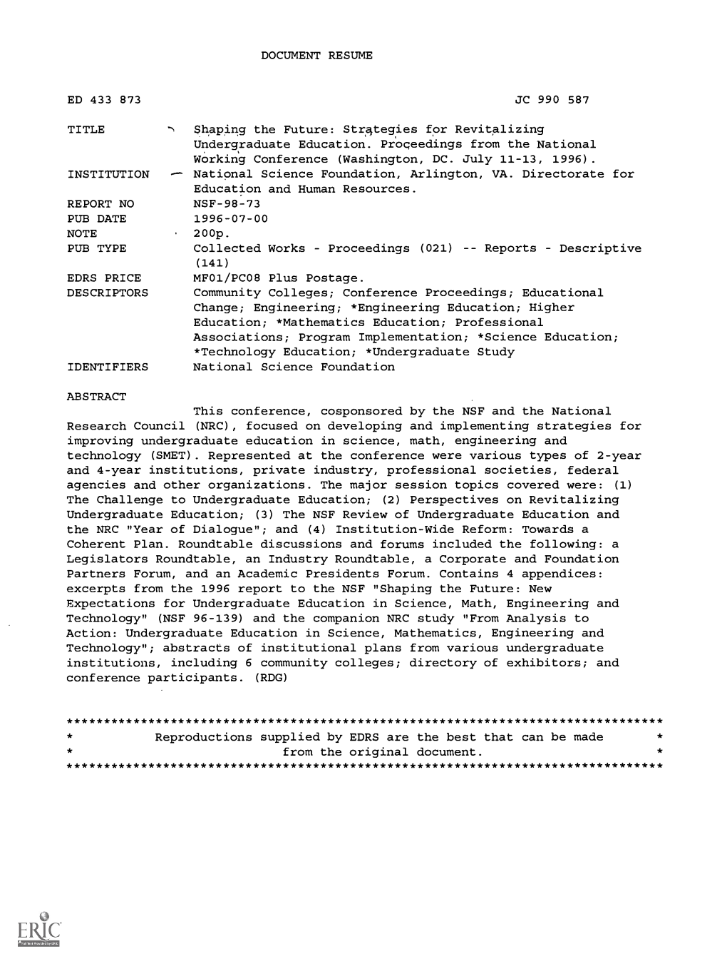 Report No Note Abstract Document Resume