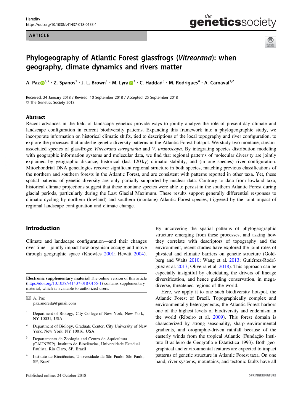 Phylogeography of Atlantic Forest Glassfrogs (Vitreorana): When Geography, Climate Dynamics and Rivers Matter