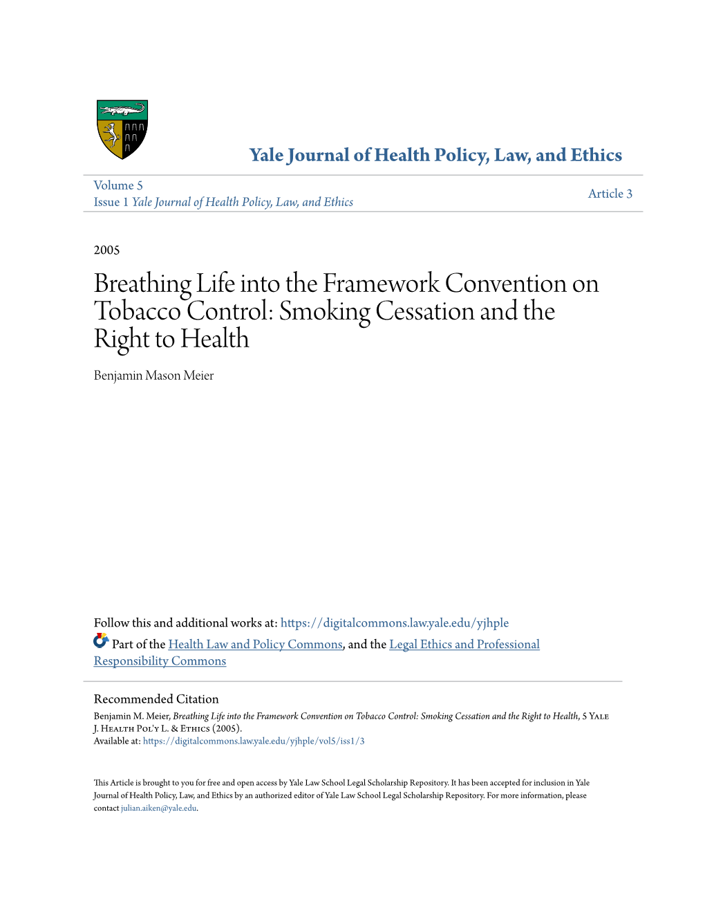Smoking Cessation and the Right to Health Benjamin Mason Meier