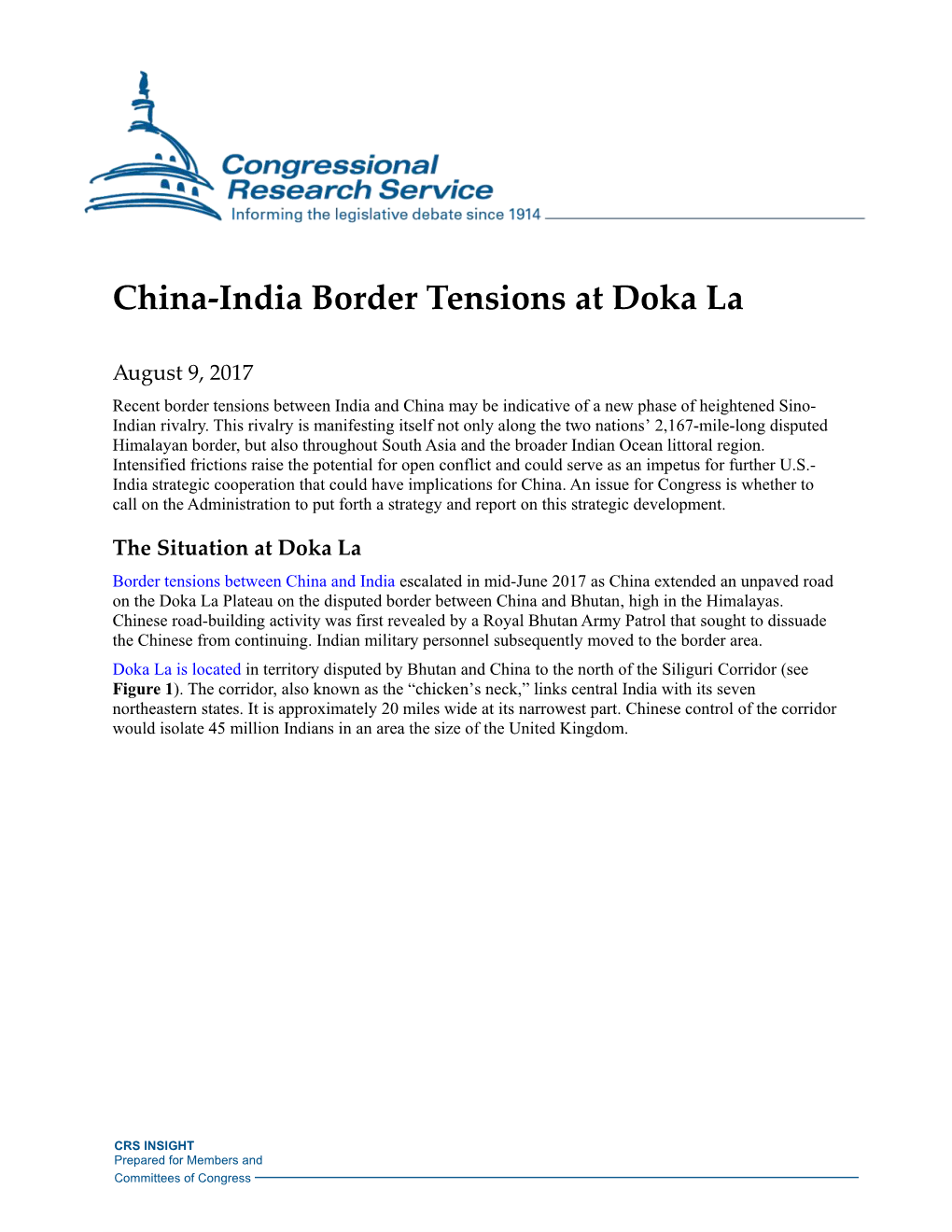 China-India Border Tensions at Doka La