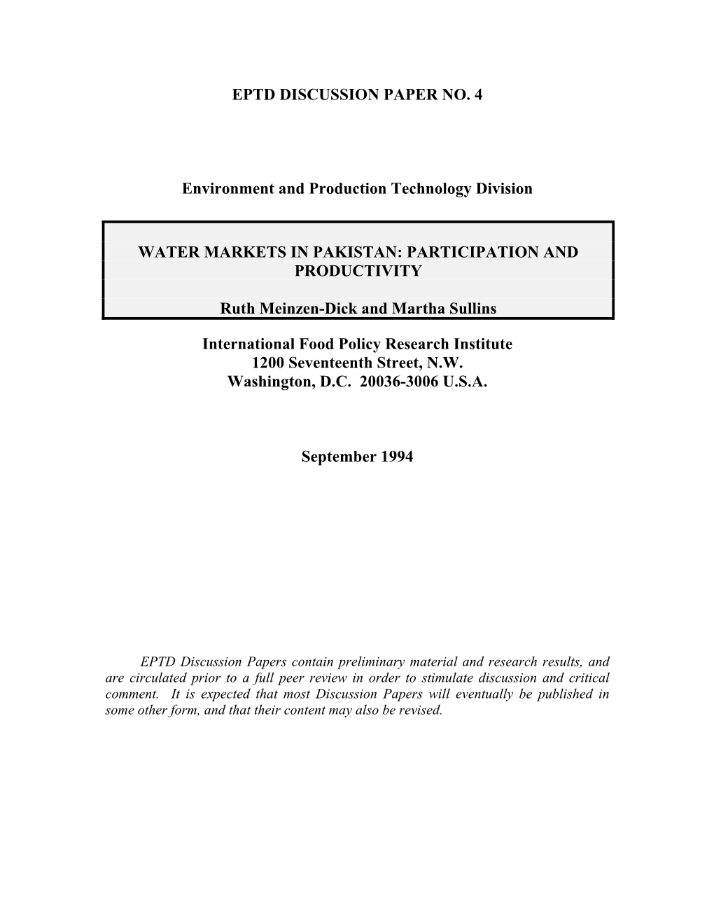 Water Markets in Pakistan: Participation and Productivity