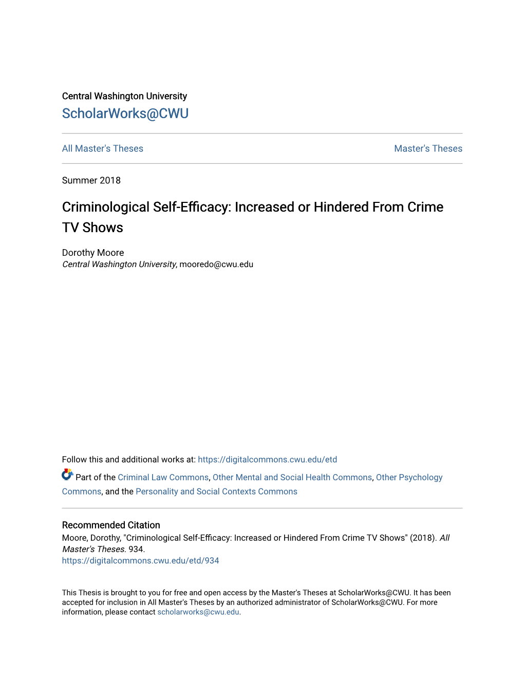Criminological Self-Efficacy: Increased Or Hindered from Crime TV Shows