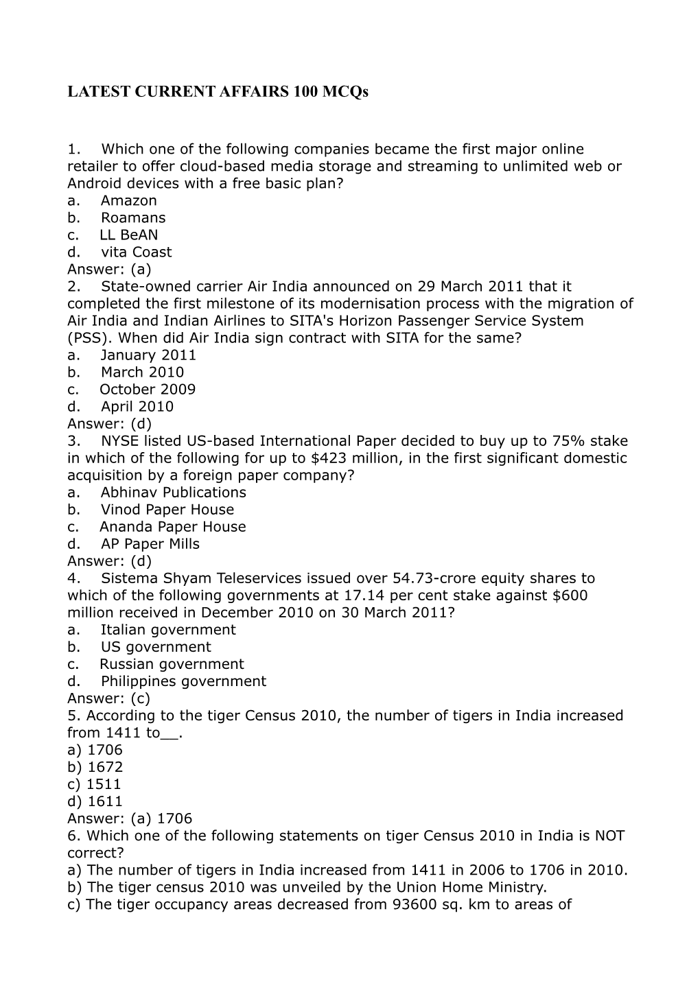 LATEST CURRENT AFFAIRS 100 Mcqs