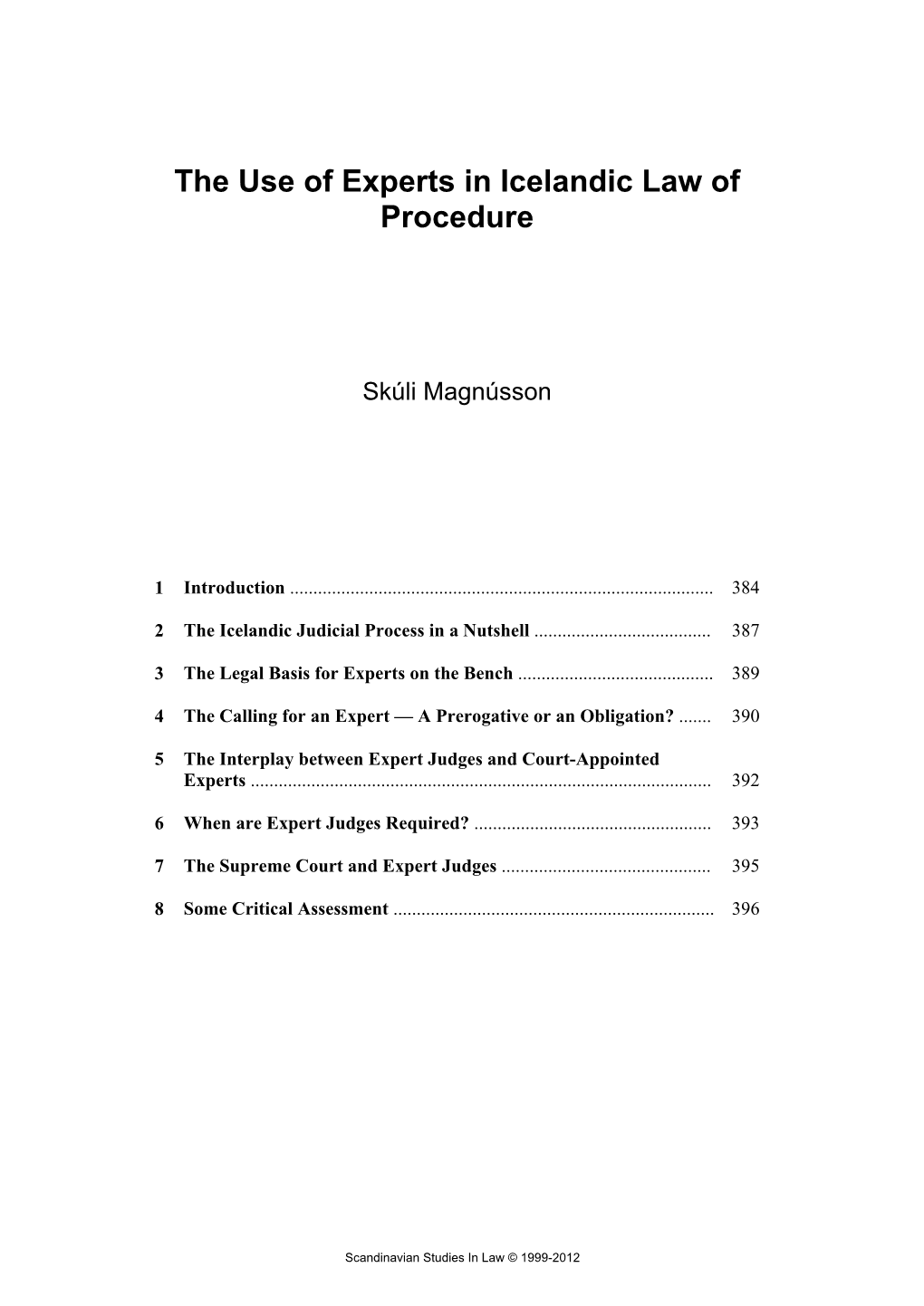 The Use of Experts in Icelandic Law of Procedure