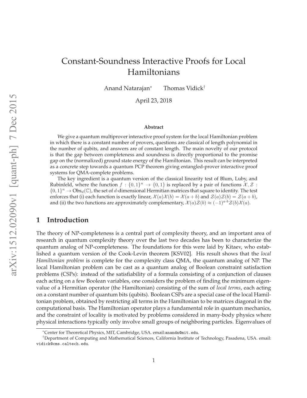 Constant-Soundness Interactive Proofs for Local Hamiltonians