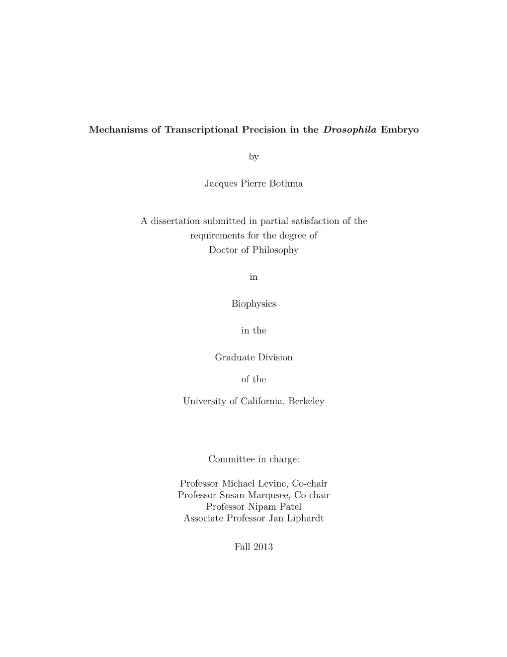 Mechanisms of Transcriptional Precision in the Drosophila Embryo