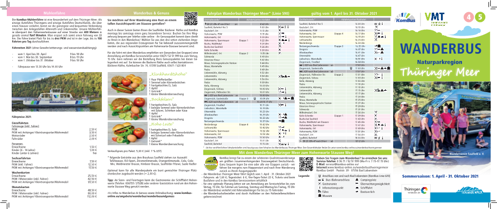 Wanderbus Thüringer Meer* (Linie 590) Gültig Vom 1