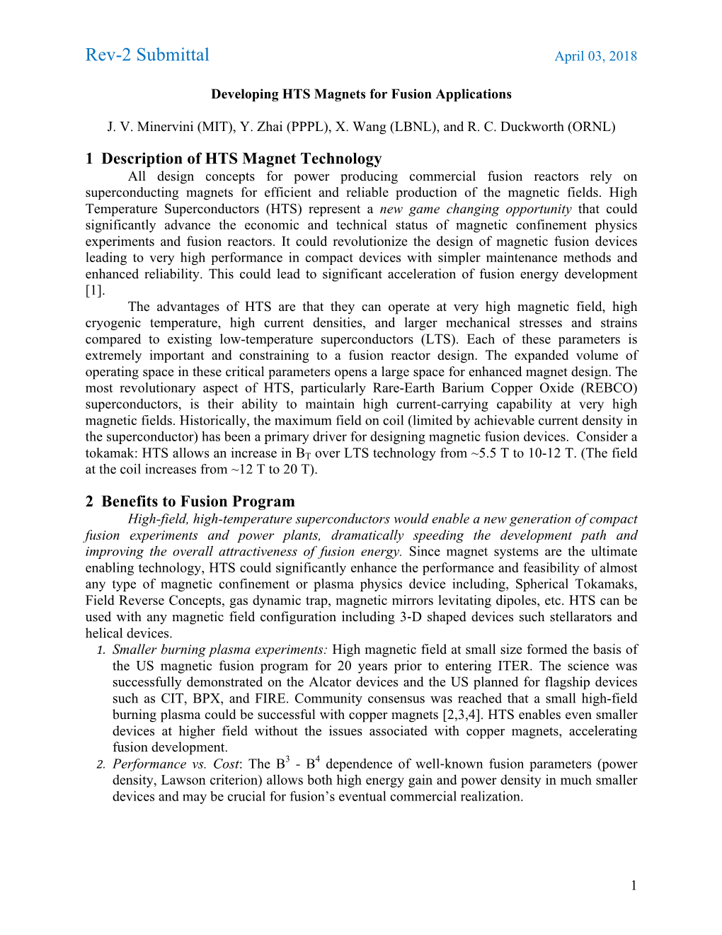 Developing HTS Magnets for Fusion Applications Rev2