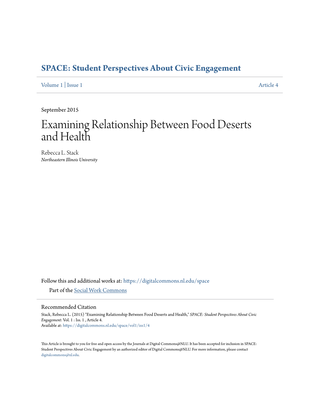 Examining Relationship Between Food Deserts and Health Rebecca L