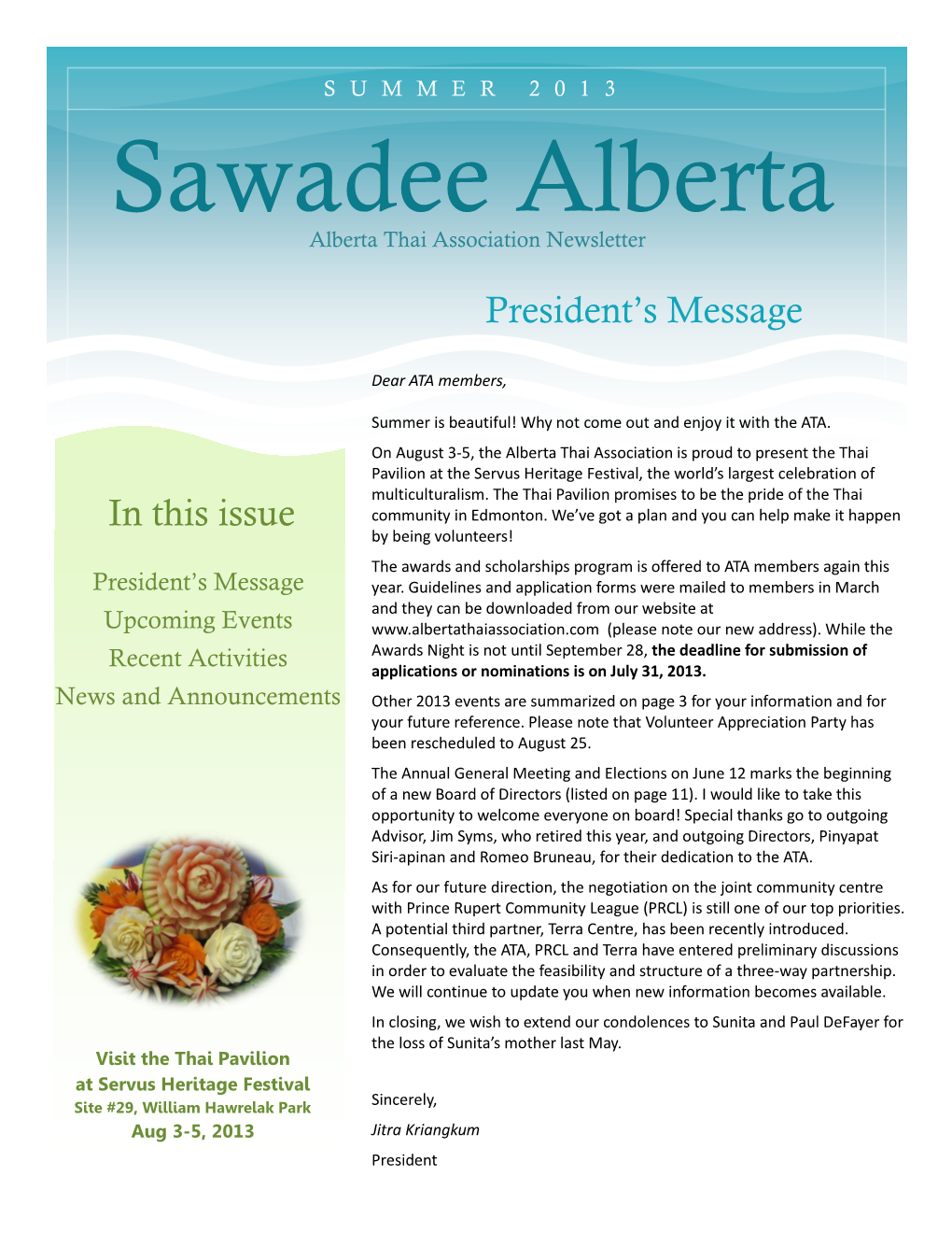 Sawadee Alberta Alberta Thai Association Newsletter