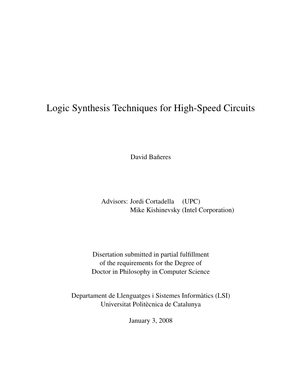 Logic Synthesis Techniques for High-Speed Circuits