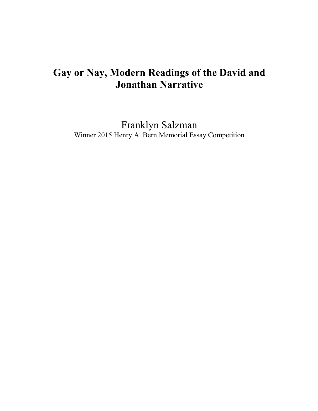 Gay Or Nay, Modern Readings of the David and Jonathan Narrative