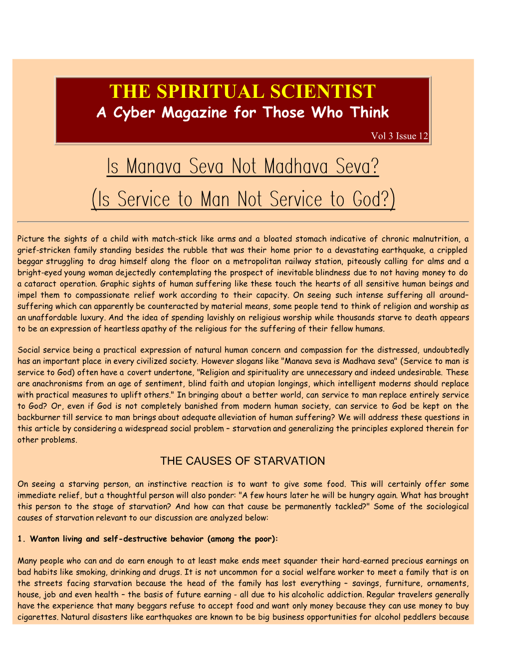 Science / Youth / Spirituality : Is Manava Seva Not Madhava Seva?