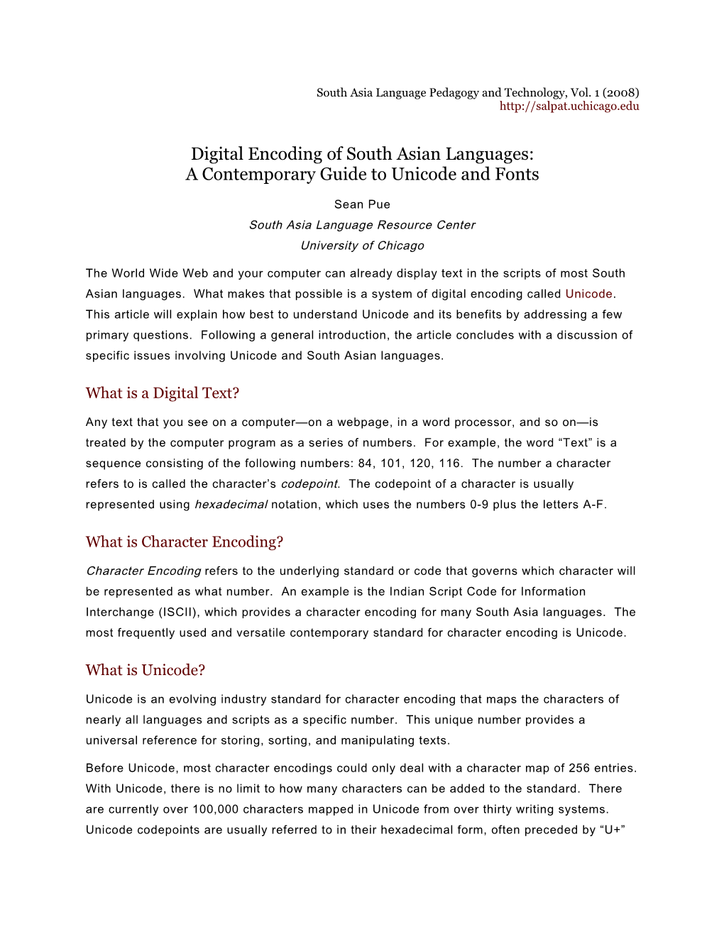Digital Encoding of South Asian Languages: a Contemporary Guide to Unicode and Fonts